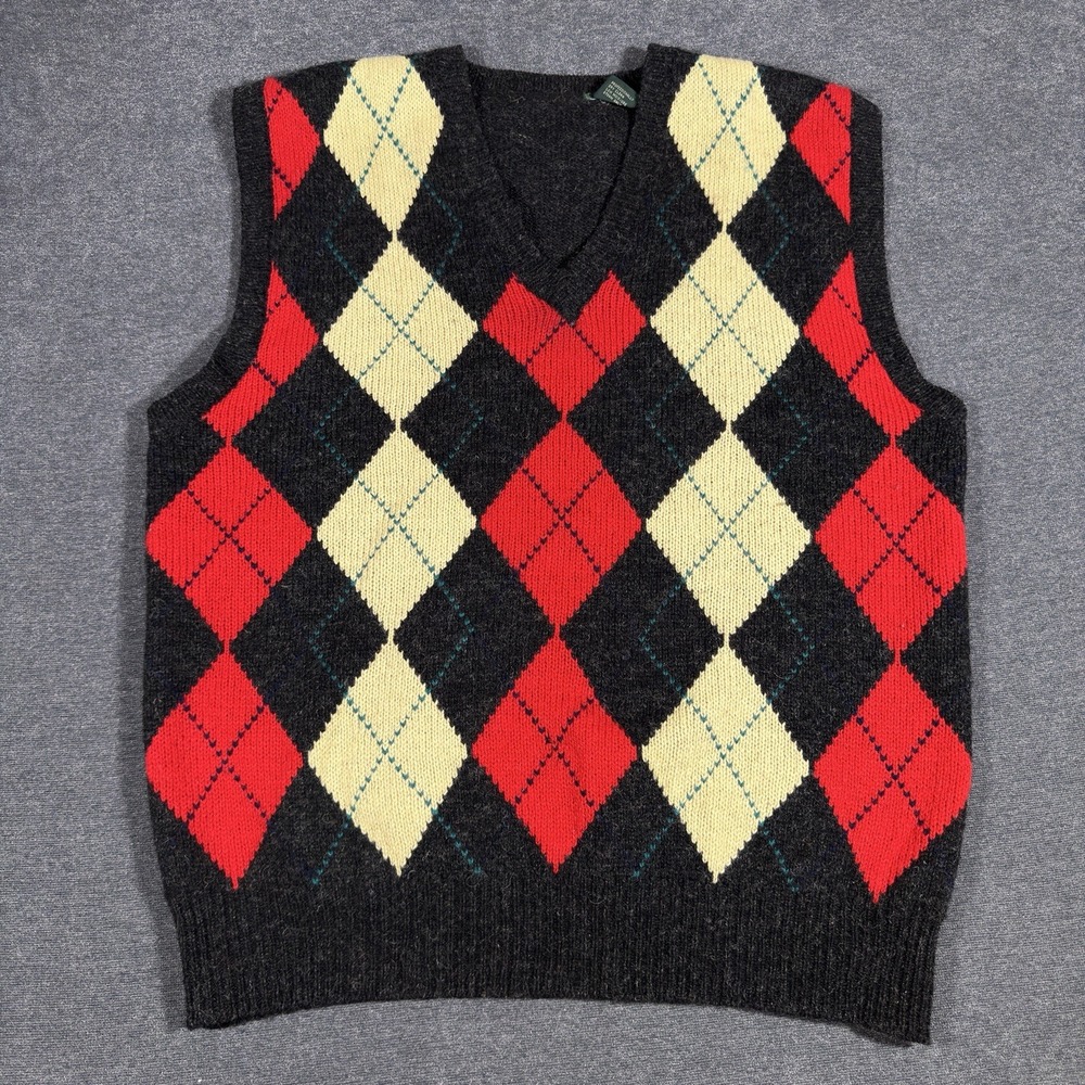 Vintage‎ Sweater Vest Argyle 100% Wool XL Grandpacore 90s Red Gray Step Brothers